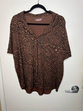 Victoria's Secret Brown Leopard Button-Up Pj Top